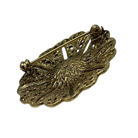 Vintage Brooch Faux Pearls and Rhinstones Gold Tone Round Pin - Picture 6 of 8